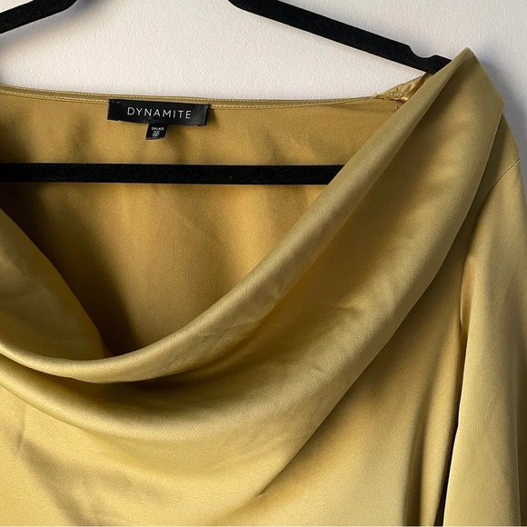 Dynamite cowl neck  long sleeve satin‎ cocktail dress with drawstring side XS - Picture 5 of 6